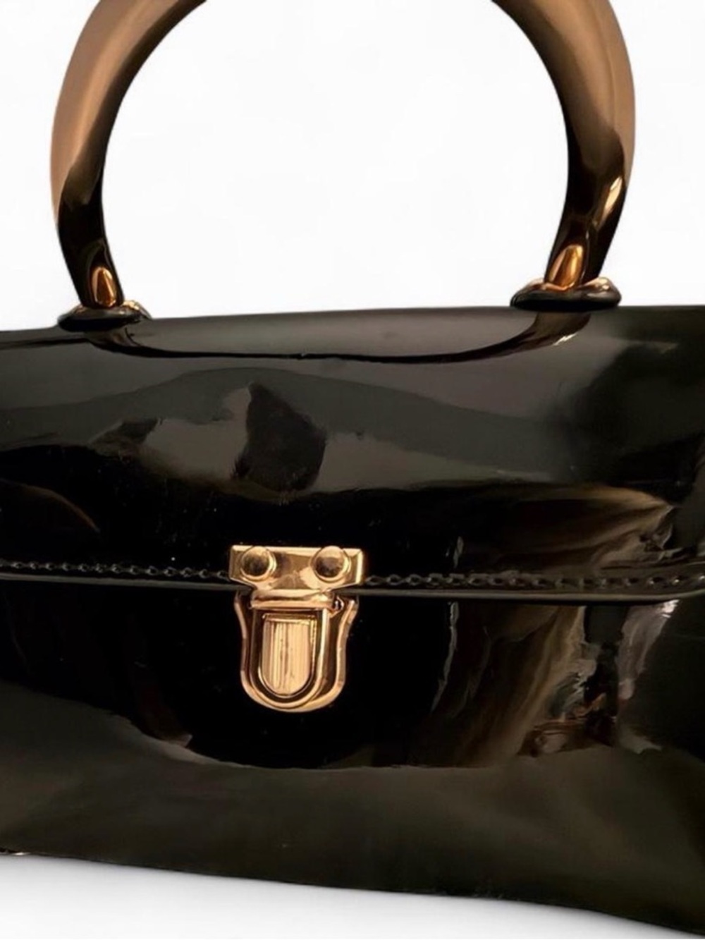 Olivia Miller Black Patent Satchel with Gold Hardware